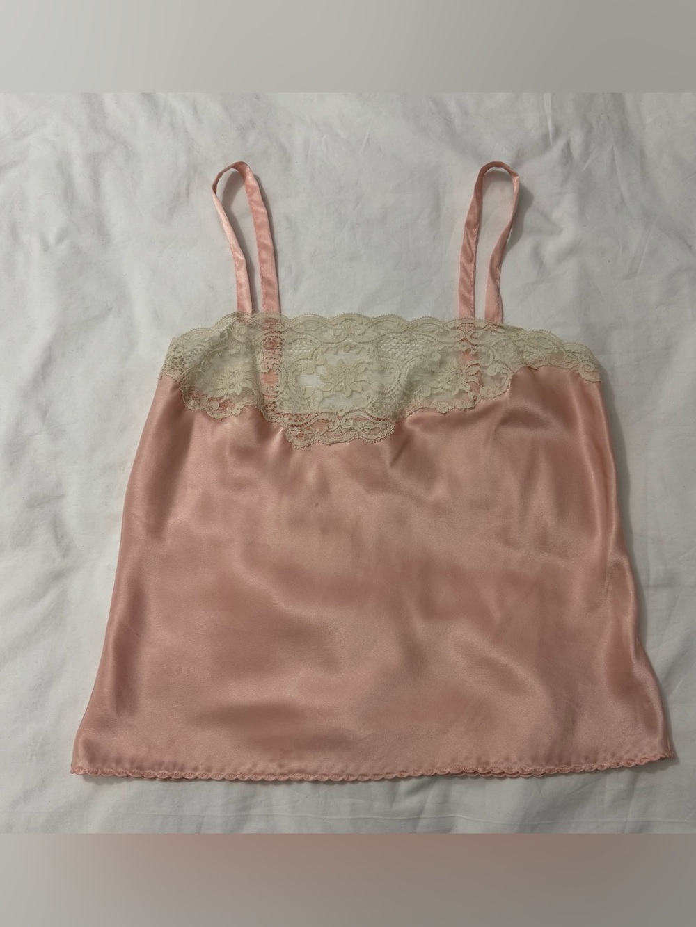 Vintage ESCAPADES Peach Night Tank Top SIZE S STRAPS LACE TRIM